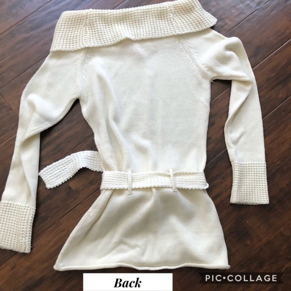 Ivory Off The Shoulders Sweater w/Tie - Picture 2 of 4